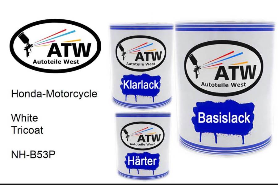 Honda-Motorcycle, White Tricoat, NH-B53P: 1L Lackdose + 1L Klarlack + 500ml Härter - Set, von ATW Autoteile West.